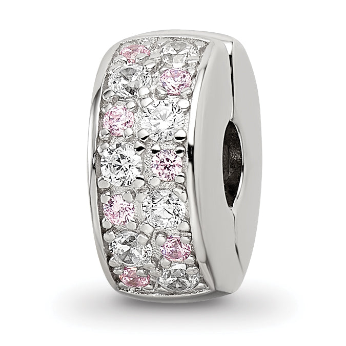 Sterling Silver Reflections Rhodium-plated White & Pink CZ Hinged Bead