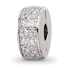 Sterling Silver Reflections Rhodium-plated White & Pink CZ Hinged Bead