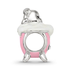 Sterling Silver Reflections Rh-plated Pink Enamel & CZ Pig In Bathtub Bead