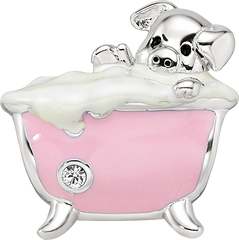 Sterling Silver Reflections Rh-plated Pink Enamel & CZ Pig In Bathtub Bead