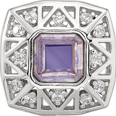 Sterling Silver Reflections Rh-plated Purple & CZs Cut Out Square Bead