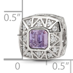 Sterling Silver Reflections Rh-plated Purple & CZs Cut Out Square Bead