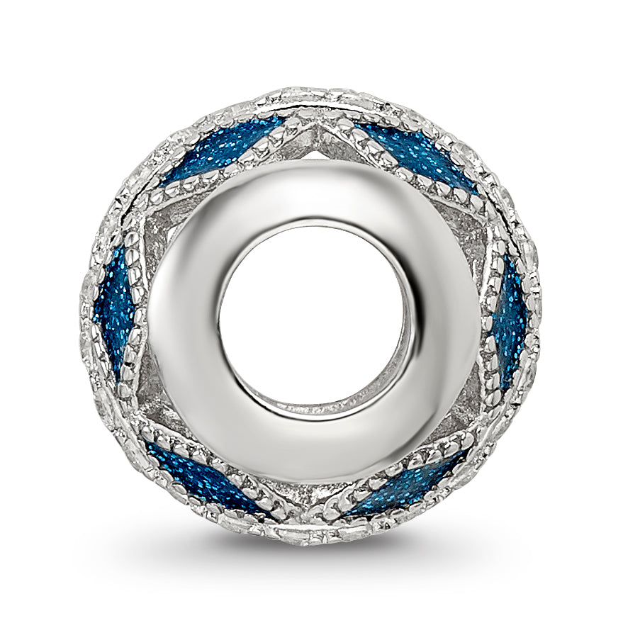 Sterling Silver Reflections Rh-plated Blue Accent & CZ Circle Bead