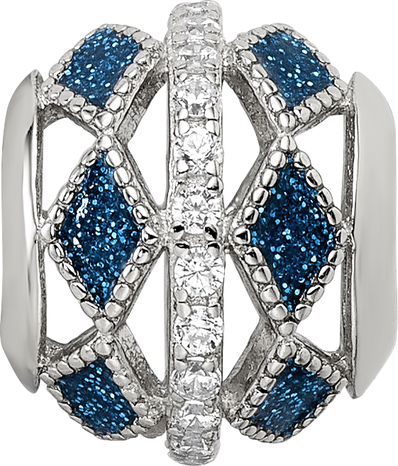 Sterling Silver Reflections Rh-plated Blue Accent & CZ Circle Bead