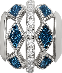 Sterling Silver Reflections Rh-plated Blue Accent & CZ Circle Bead