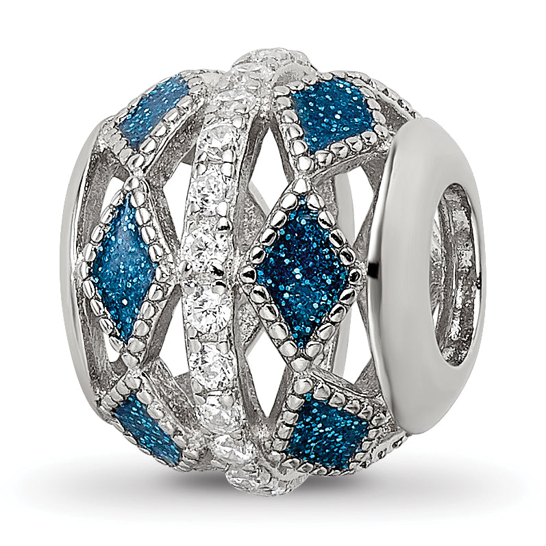 Sterling Silver Reflections Rh-plated Blue Accent & CZ Circle Bead