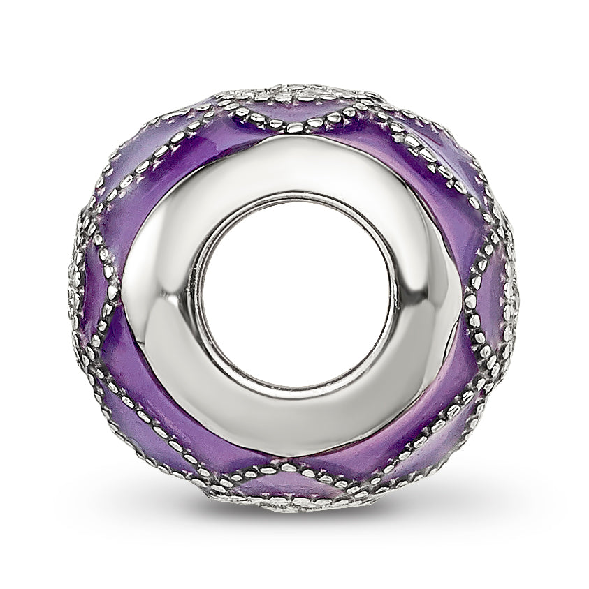 Sterling Silver Reflections Rh-plated CZs Purple Enameled Bead