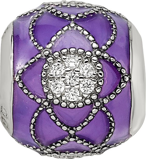 Sterling Silver Reflections Rh-plated CZs Purple Enameled Bead