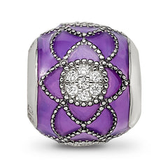 Sterling Silver Reflections Rh-plated CZs Purple Enameled Bead