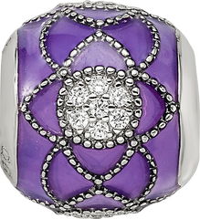 Sterling Silver Reflections Rh-plated CZs Purple Enameled Bead