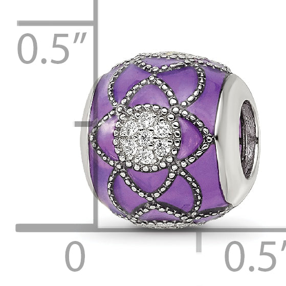 Sterling Silver Reflections Rh-plated CZs Purple Enameled Bead