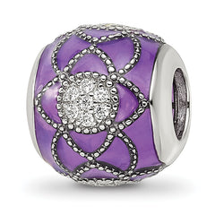 Sterling Silver Reflections Rh-plated CZs Purple Enameled Bead