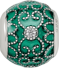 Sterling Silver Reflections Rh-plated CZs Green Enameled Bead