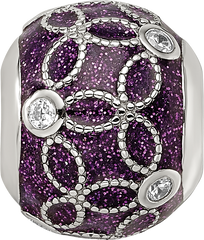 Sterling Silver Reflections Rh-plated CZs Sparkling Purple Enamel Bead