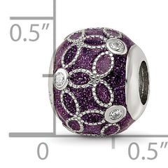 Sterling Silver Reflections Rh-plated CZs Sparkling Purple Enamel Bead