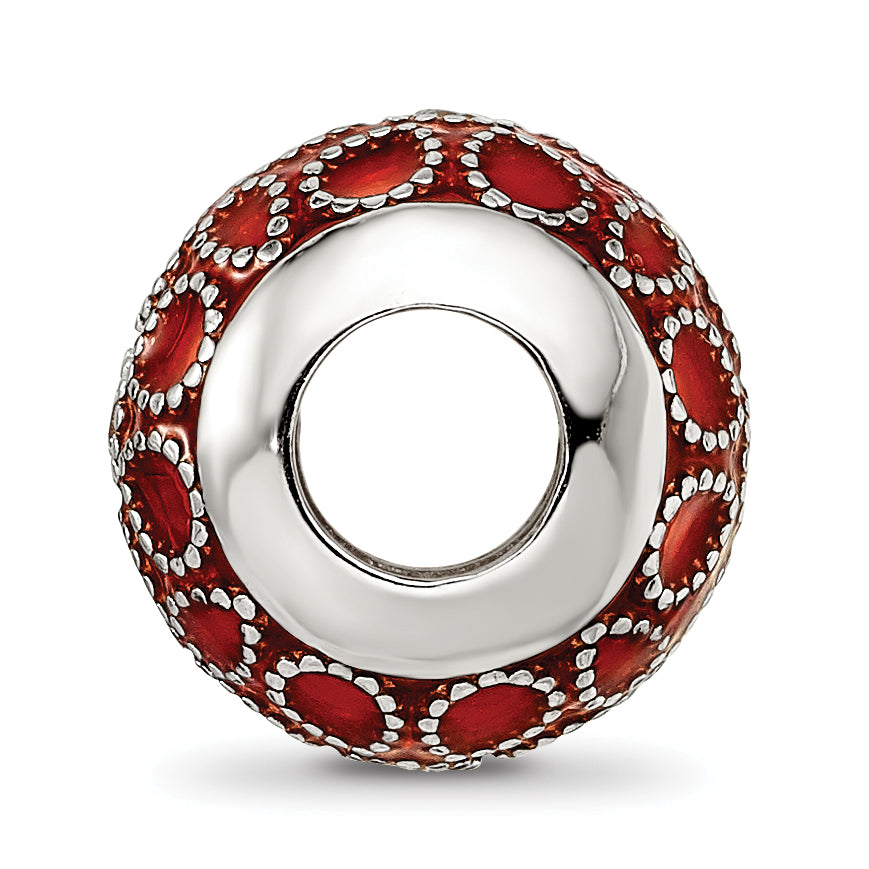 Sterling Silver Reflections Rh-plated CZs Orange Enameled Bead