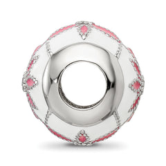 Sterling Silver Reflections Rh-plated CZ White & Pink Enamel Flowers Bead