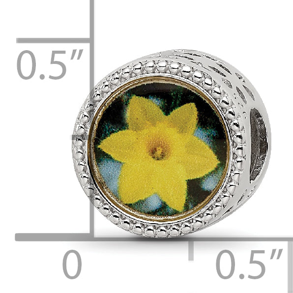 Sterling Silver Reflections Rhodium-plated March Flower Bead