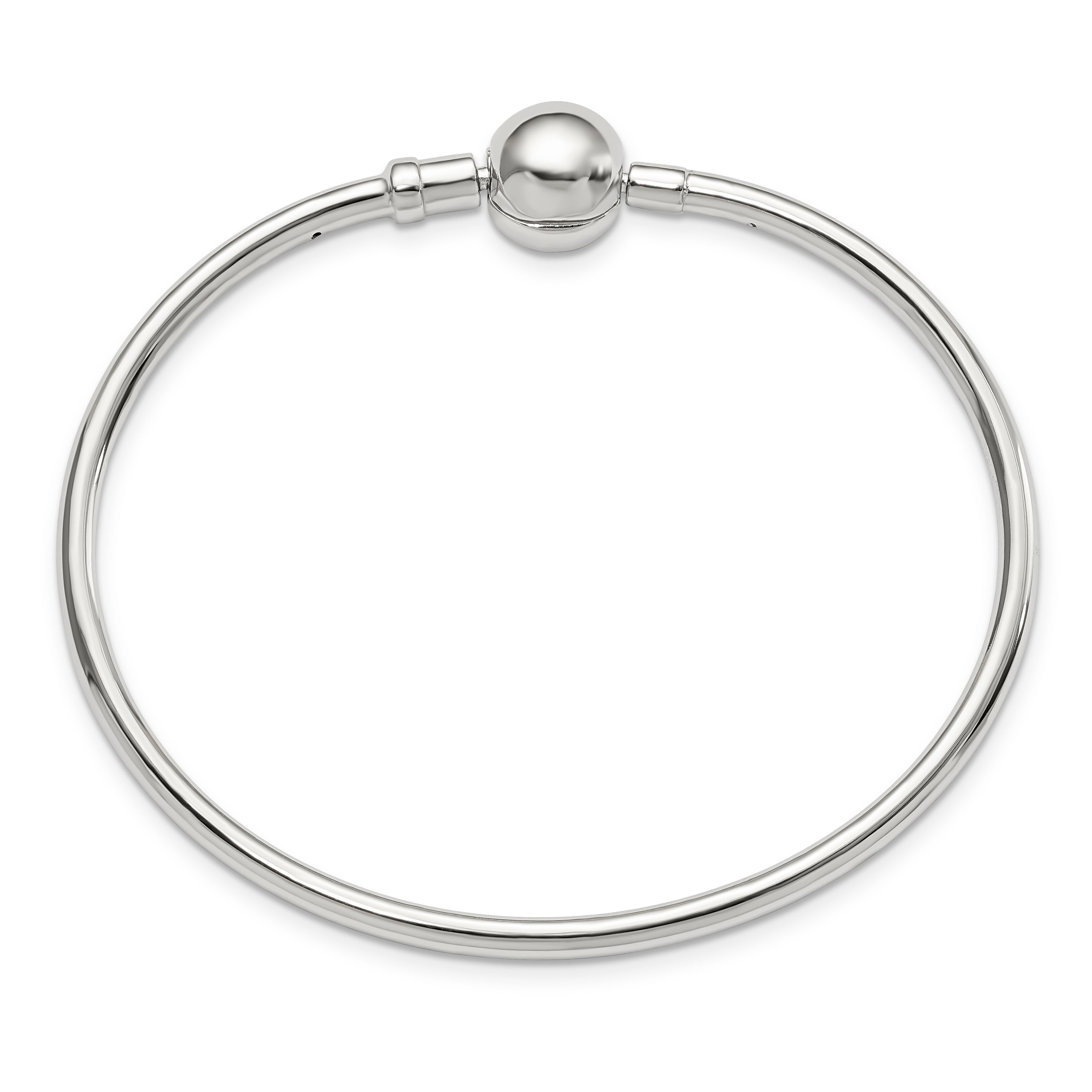 Sterling Silver Reflections Rhodium-plated Bangle with a Circle Clasp Bead