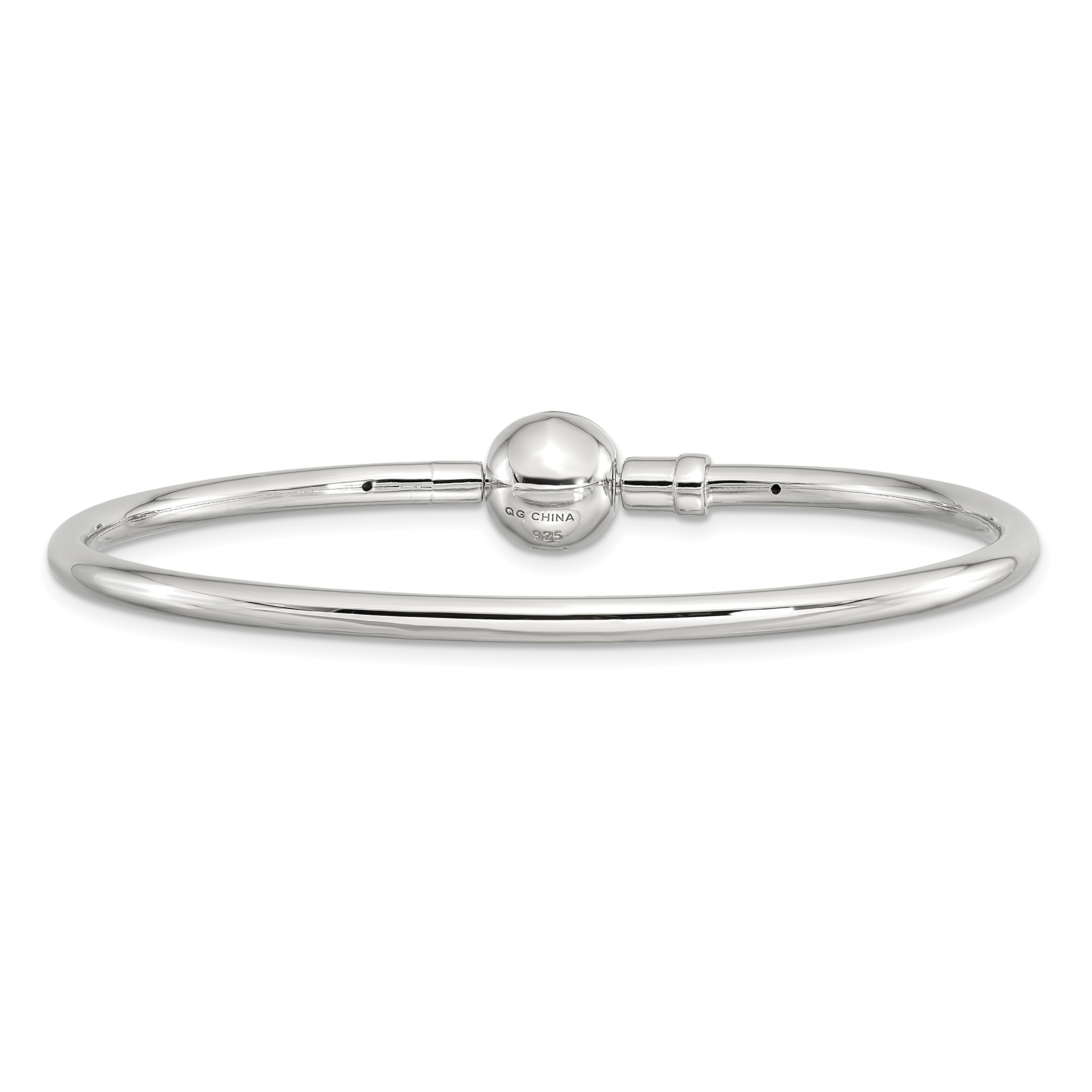 Sterling Silver Reflections Rhodium-plated Bangle with a Circle Clasp Bead