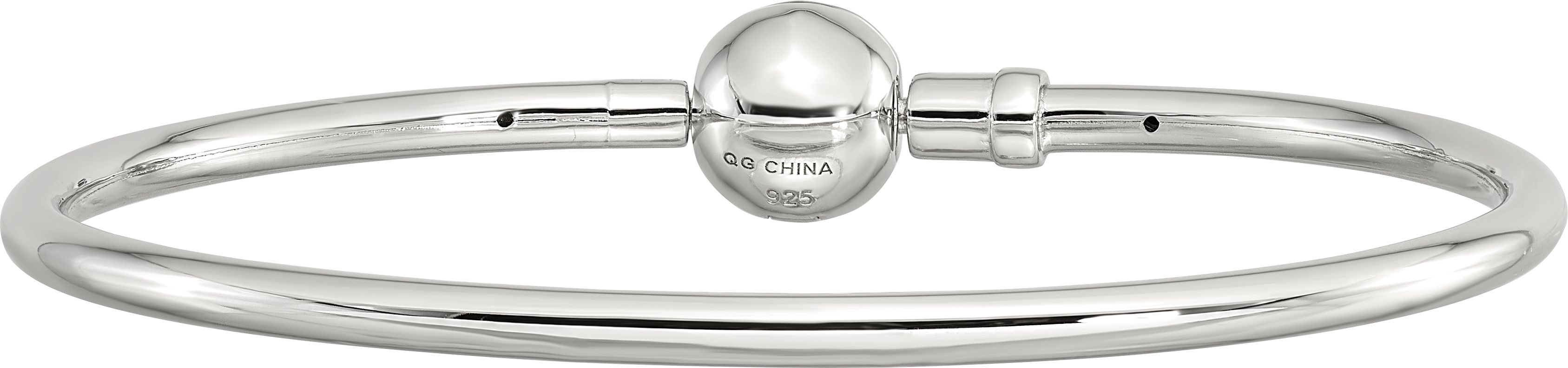 Sterling Silver Reflections Rhodium-plated Bangle with a Circle Clasp Bead