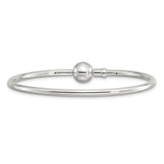 Sterling Silver Reflections Rhodium-plated Bangle with a Circle Clasp Bead