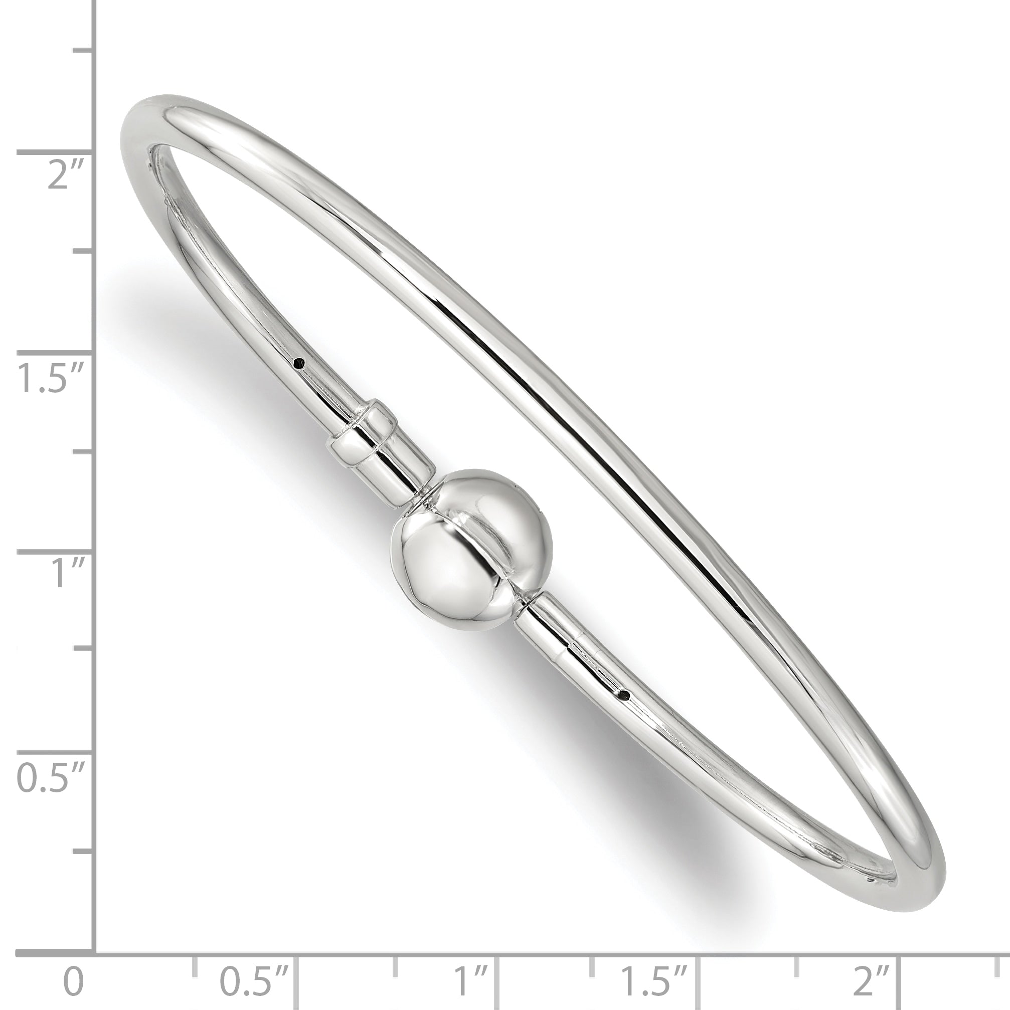 Sterling Silver Reflections Rhodium-plated Bangle with a Circle Clasp Bead