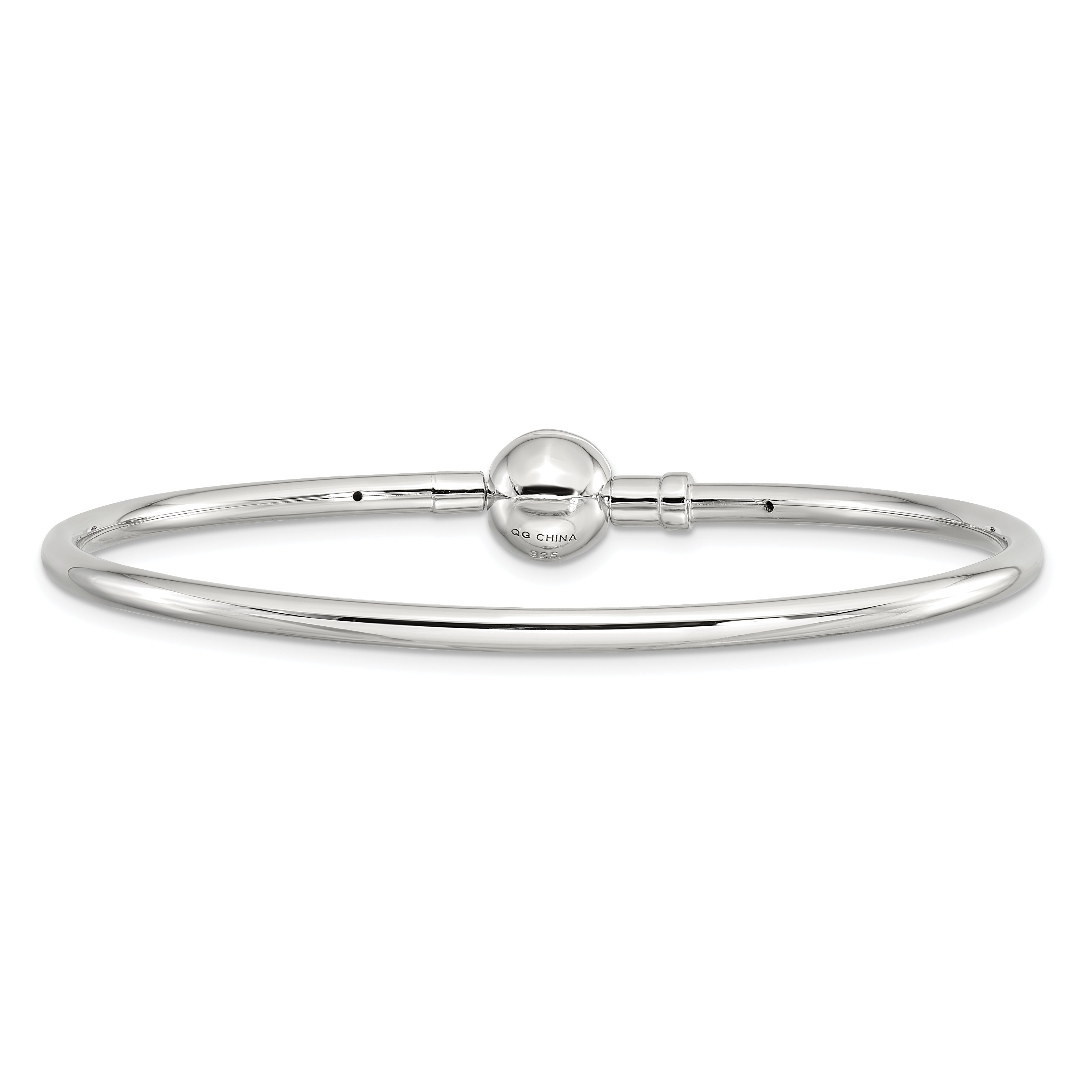 Sterling Silver Reflections Rhodium-plated Bangle with a Circle Clasp Bead