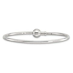 Sterling Silver Reflections Rhodium-plated Bangle with a Circle Clasp Bead