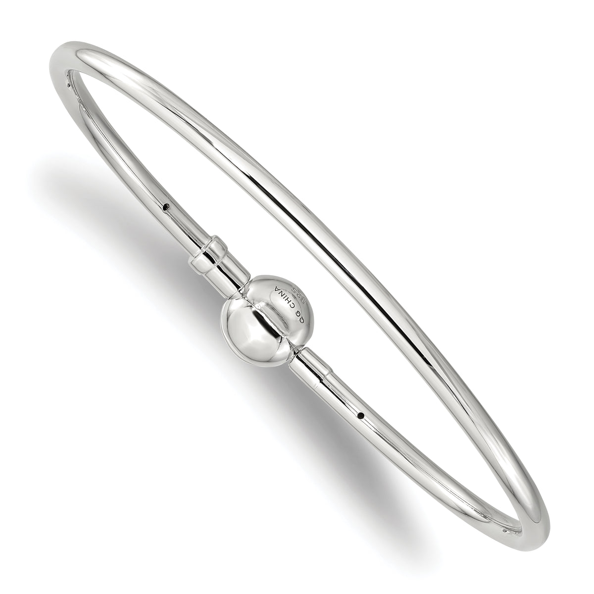 Sterling Silver Reflections Rhodium-plated Bangle with a Circle Clasp Bead