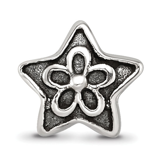 Sterling Silver Reflections Antiqued Star with Flower Kids Bead