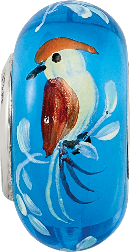 Sterling Silver Reflections Hand Painted Bird, Blue Glass Bead