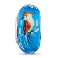 Sterling Silver Reflections Hand Painted Bird, Blue Glass Bead