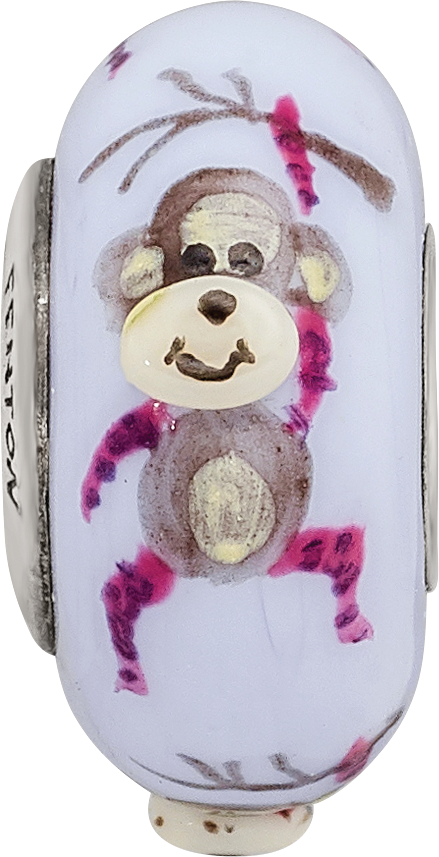 Sterling Silver Reflections Hand Painted Monkey, Purple Glass Bead