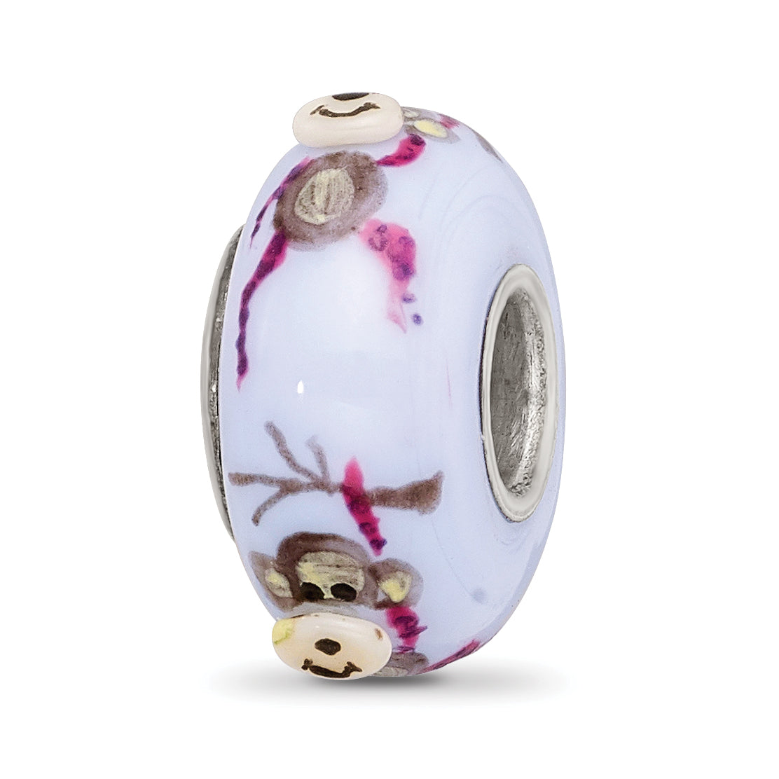 Sterling Silver Reflections Hand Painted Monkey, Purple Glass Bead