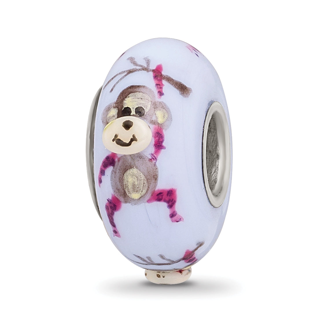 Sterling Silver Reflections Hand Painted Monkey, Purple Glass Bead