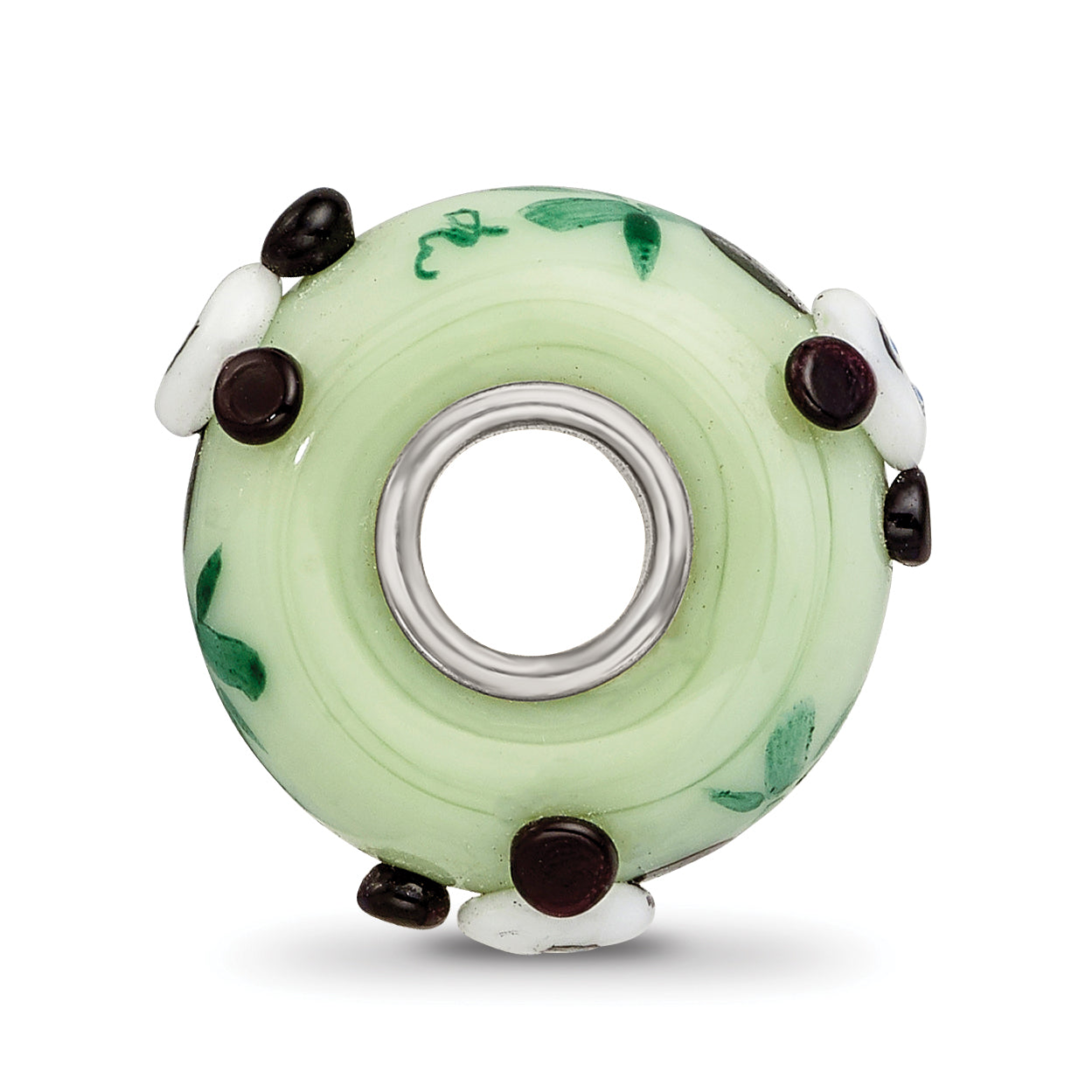 Sterling Silver Reflections Hand Painted Panda, Green Glass Bead