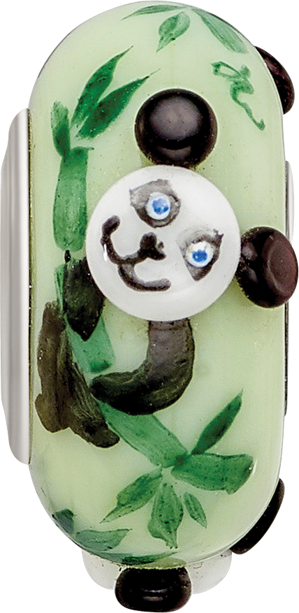 Sterling Silver Reflections Hand Painted Panda, Green Glass Bead