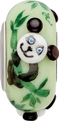 Sterling Silver Reflections Hand Painted Panda, Green Glass Bead