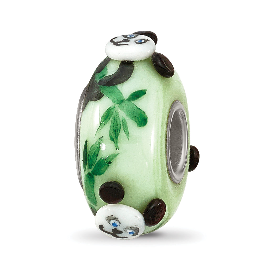 Sterling Silver Reflections Hand Painted Panda, Green Glass Bead
