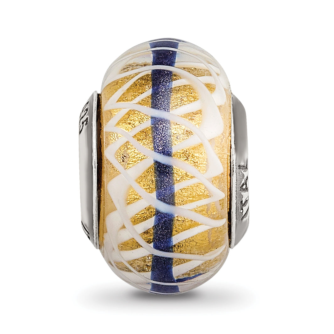 Sterling Silver Reflections Gold/Blue/White Italian Glass Bead