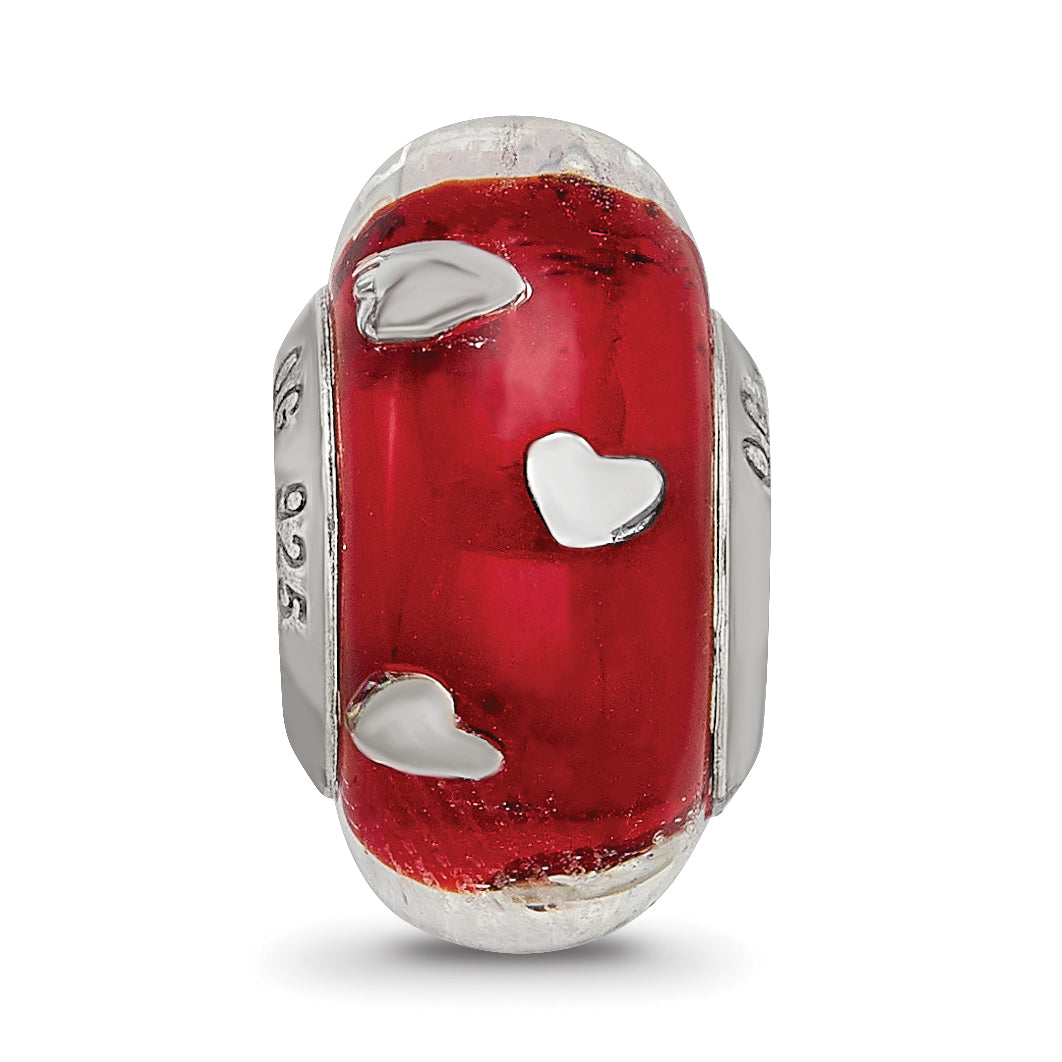 Sterling Silver Reflections Red Hearts Italian Glass Bead