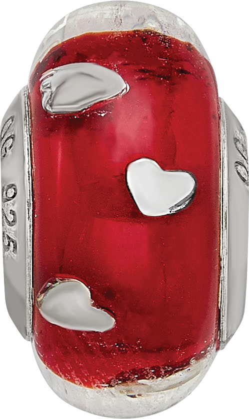 Sterling Silver Reflections Red Hearts Italian Glass Bead