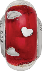 Sterling Silver Reflections Red Hearts Italian Glass Bead