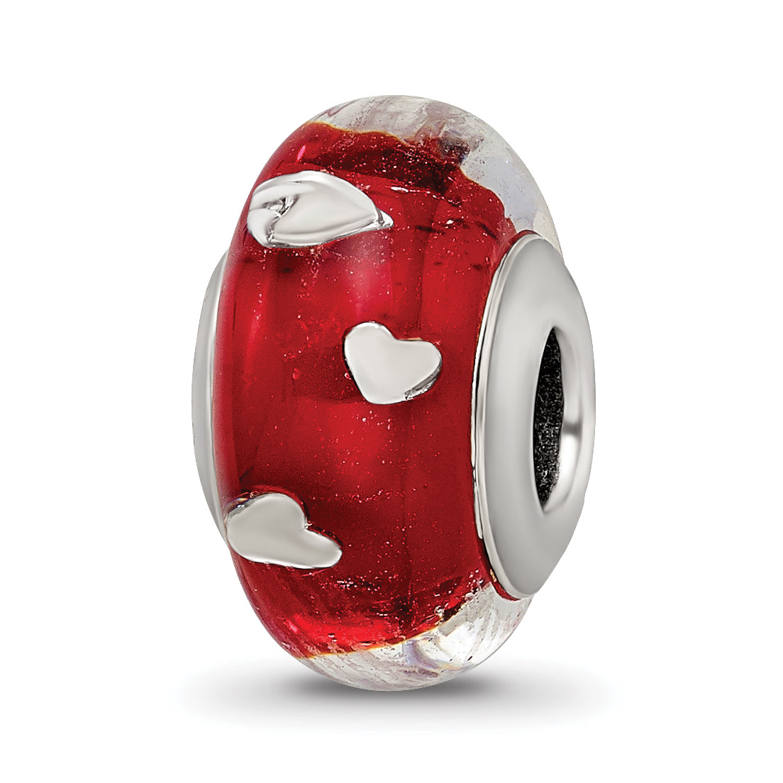 Sterling Silver Reflections Red Hearts Italian Glass Bead