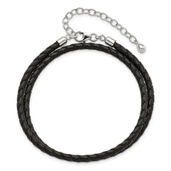 SS Reflections Black Leather Rh-plated 14in w/2in ext Choker/Wrap Bracelet