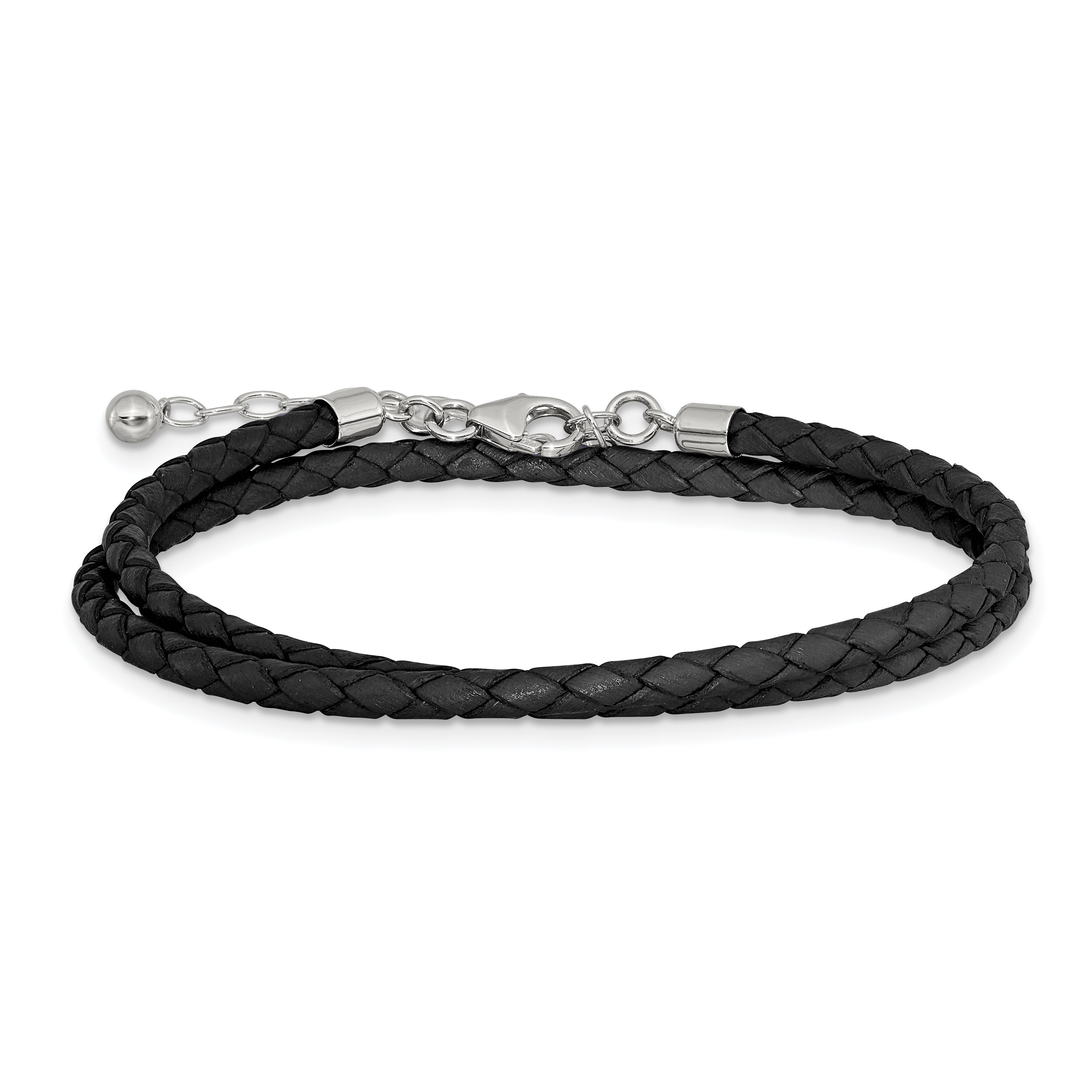 SS Reflections Black Leather Rh-plated 14in w/2in ext Choker/Wrap Bracelet