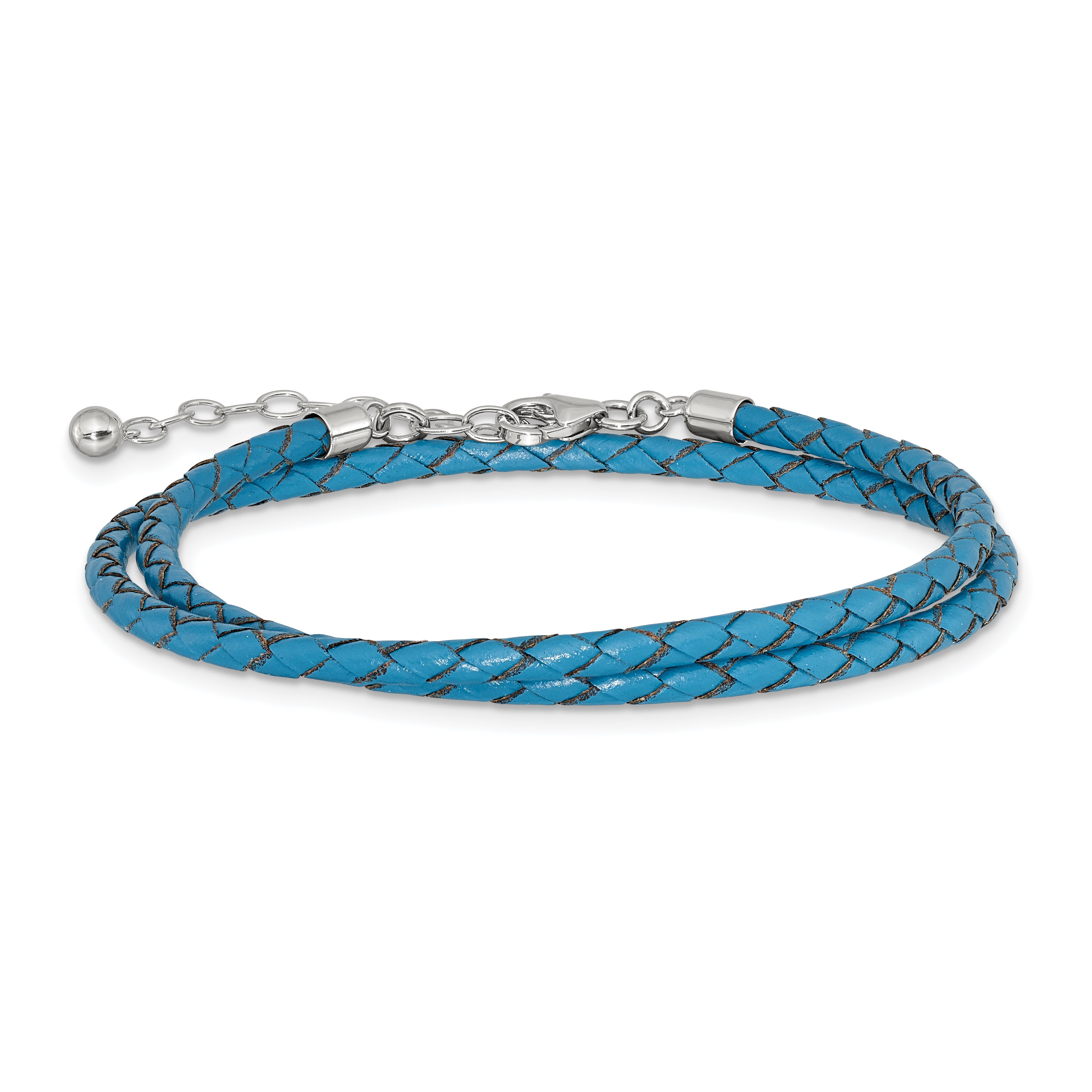 SS Reflections Blue Leather Rh-plated 14in w/2in ext Choker/Wrap Bracelet