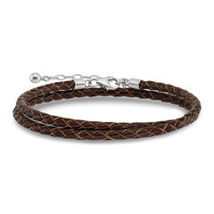 SS Reflections Rhod-plated Brn Leather w/2 in ext Choker/Wrap Bracelet