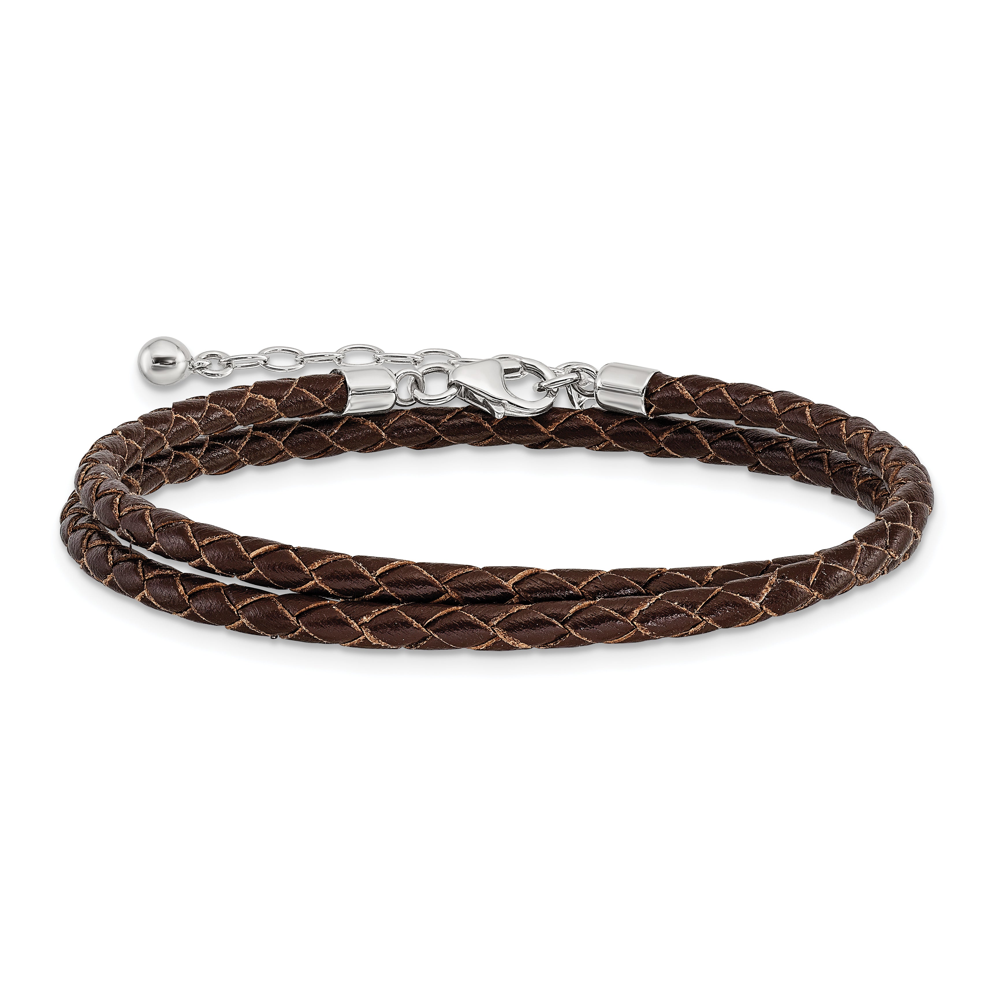 SS Reflections Rhod-plated Brn Leather w/2 in ext Choker/Wrap Bracelet